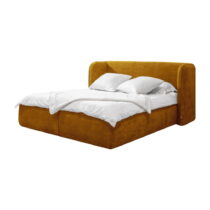 Okrovožltá čalúnená dvojlôžková posteľ s úložným priestorom s roštom 160x200 cm Louise – Bobochic Pa...