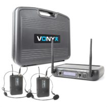 WM73H, bezdrôtový mikrofónový systém, 2-kanálový, 2 x vreckový vysielač s headsetom Vonyx