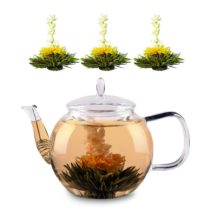 Sklenená kanvica 800 ml s uzáverom čajové sitko a čajové kvety Feelino