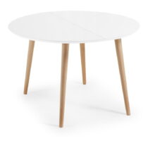 Biely rozkladací jedálenský stôl s bielou doskou ø 120 cm Oqui – Kave Home