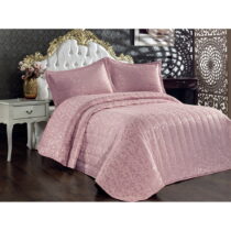 Ružový bavlnený prešívaný set prikrývky a obliečky na vankúš na dvojlôžko 240x260 cm Bulut – Mijolni...