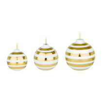 Súprava 3 bielych keramických vianočných ozdôb na stromček s detailmi v zlatej farbe Kähler Design O...
