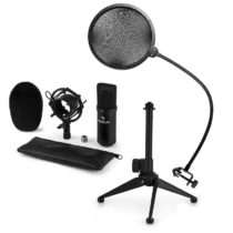 CM001B mikrofónová sada V2 - kondenzátorový mikrofón, mikrofónový stojan, pop filter, čierna farba A...