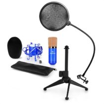 CM001BG mikrofónová sada V2 - kondenzátorový mikrofón, mikrofónový stojan, pop filter, modrá farba A...