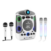 Set: karaoke systém Kara Projectura, biely + dva mikrofóny Kara Dazzl, LED podsvietenie Auna