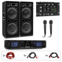 PW-2222 MKII PA karaoke sada + zosilňovač + 2 pasívne PA reproduktory + mixér + 2 mikrofóny Auna Pro