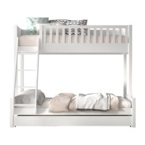 Biela poschodová detská posteľ z borovicového dreva s úložným priestorom 140x200/90x200 cm SCOTT – V...