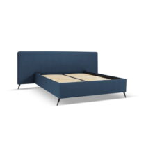 Tmavomodrá čalúnená dvojlôžková posteľ s úložným priestorom a roštom 160x200 cm Walter – Milo Casa