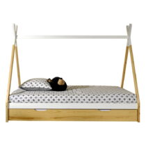 Domčeková detská posteľ z borovicového dreva s úložným priestorom v bielo-prírodnej farbe 90x200 cm ...
