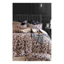 Hnedé predĺžené štvordielne bavlnené obliečky na dvojlôžko s plachtou 200x220 cm Leopard – Mila Home