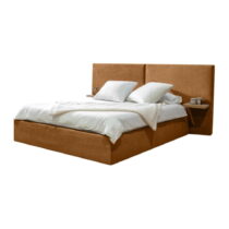 Okrovožltá čalúnená dvojlôžková posteľ s úložným priestorom s roštom 160x200 cm Blandine – Bobochic ...
