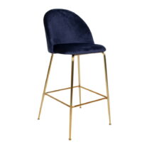 Súprava 2 modrých barových stoličiek so zamatovým poťahom s nohami farby mosadze House Nordic Lausan...