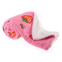 Obojstranná baránková deka, ružová/vzor jahody, 150x200cm, MIDAS TYP1
