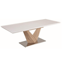 Jedálenský stôl, biela extra vysoký lesk HG/dub sonoma, 160x90 cm, DURMAN